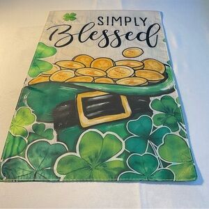 Simply Blessed Green Shamrocks with hat & coins Garden Flag